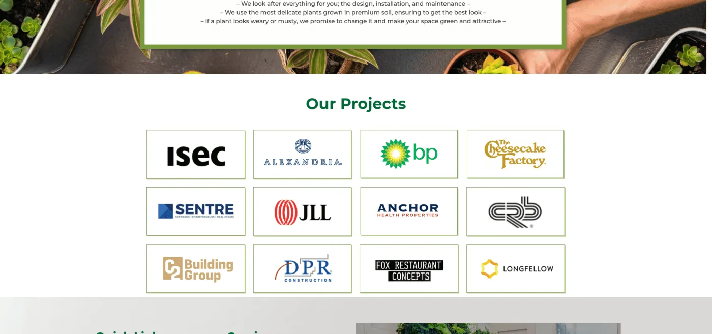 Biozenic enterprise clients including JLL, CBRE, DPR, Alexandria, Cheesecake Factory and Fox Restaurants